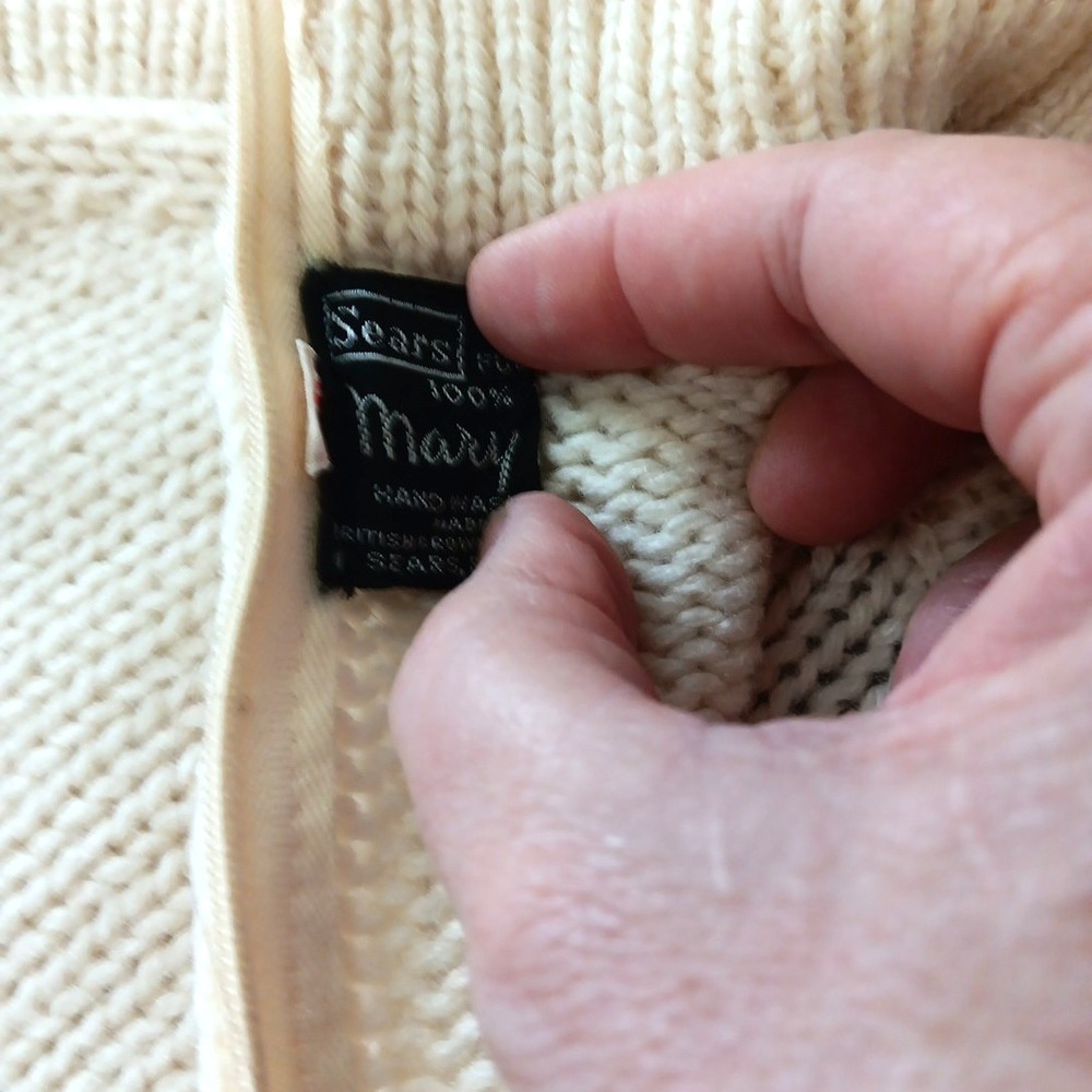 VTG SEARS Fishermans Sweater Cable Knit Size 40 Ivory 100% Wool MARY LEWIS Retro - Picture 5 of 10
